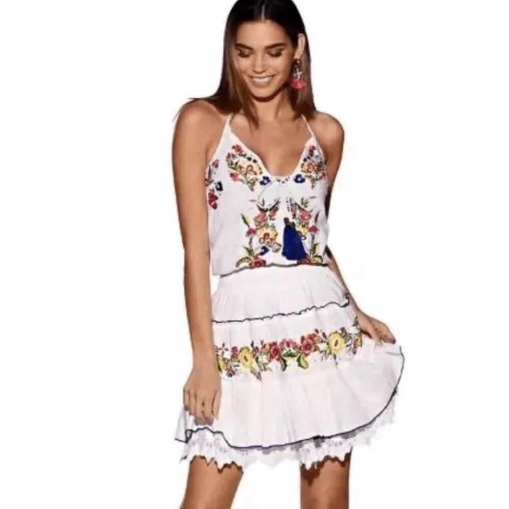 Boston Proper Womens Mini Dress Latin Inspired Embroidered Smocked Size XL